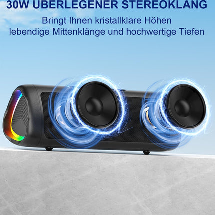 UOHHBOE Bluetooth Speaker 30W Portable Music Box Bluetooth 5.3 with TWS Stereo RGB Lights 24 Hours Playtime 30 Meters Range Hands-Free Function IPX5 Waterproof