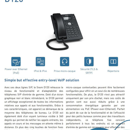 Snom D120 IP-telefon, SIP-lauatelefon, 2 SIP-identiteeti, PoE, graafiline taustvalgustusega ekraan, 360° teavitusindikaator, 5 eelmääratud funktsiooniklahvi, must, 00004361