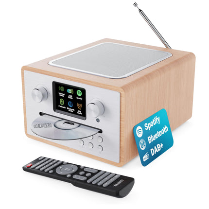 Internetiraadio CD-mängija ja DAB Plus-iga | Köögiraadio Bluetoothi ​​ja FM-raadioga | Digitaalraadio WiFi koos Spotify Connecti ja taskuhäälingutega | EQ, värviline ekraan, pult kaasas | MAJORITY Homerton (tamm)
