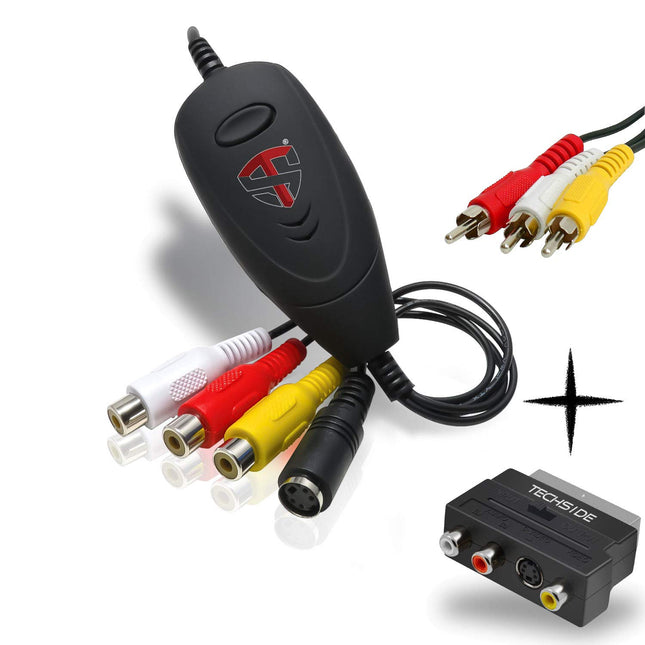 TechSide Video Grabber 2025 - Digitize VHS (USB 2.0) with Setup Wizard, incl. SCART + RCA, for VHS/Hi8 video recorders, Windows 11/10, converts cassettes to MP4