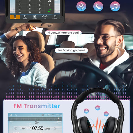 Rimoody Wireless Carplay &amp; Android Auto Display, Portable Car Radio, 7 Inch HD Touchscreen with Android Auto/Airplay/Android Cast/Dual Bluetooth/FM Transmitter/Mirror Link/TF/AUX/EQ/Live Navigation