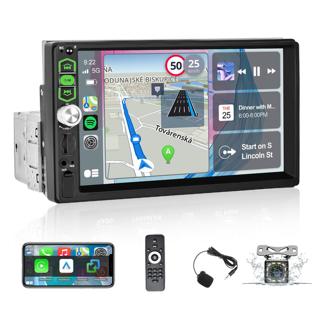 1-dinine autoraadio ekraaniga - 7-tolline puutetundlik ekraan - Carplay ja Android Auto raadio - Mirror Link Bluetooth FM SWC AUX + tahavaatekaamera