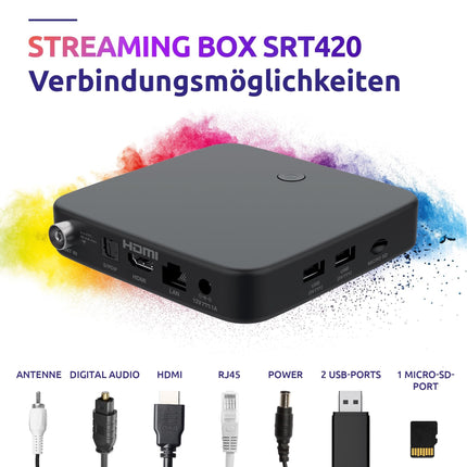 STRONG - Android TV voogedastusboks, DVB-T2, 4K UHD - SRT420 - sisseehitatud Chromecast - ühildub Google Voice Assistantiga - Dolby Audio ja Dolby Vision - Google Play, Netflix, Prime Video ja palju muud