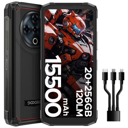 DOOGEE Fire 6 Power Outdoor Handy Ohne Vertrag 20GB + 256GB/2TB Outdoor Smartphone, 15500mAh, 6,56 Zoll HD+ Outdoor Handy Android 14, 50MP Kameran, Taschenlampe, Dual 4G SIM/NFC/Face ID/Fingerabdruck