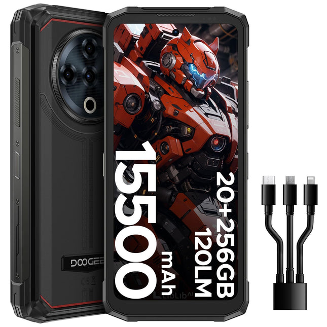 DOOGEE Fire 6 Power Outdoor Handy Ohne Vertrag 20GB + 256GB/2TB Outdoor Smartphone, 15500mAh, 6,56 Zoll HD+ Outdoor Handy Android 14, 50MP Kameran, Taschenlampe, Dual 4G SIM/NFC/Face ID/Fingerabdruck