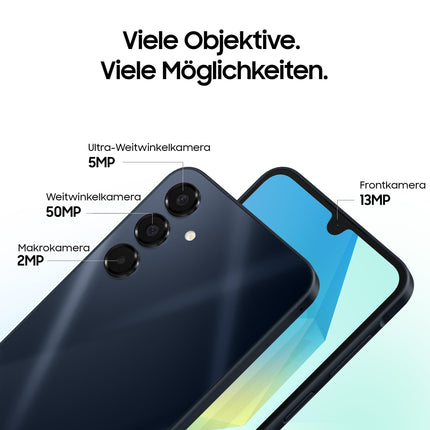 Samsung Galaxy A16 5G nutitelefon ilma lepinguta, Android-telefon, 50 MP põhikaamera, 16,91 cm / 6,7" ekraan, 128 GB, sinakasmust, 2,5-aastane tootjagarantii [Ainult Amazonis]