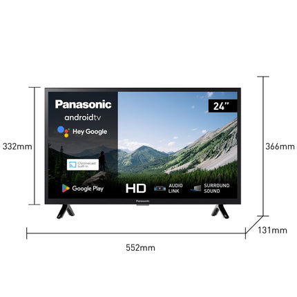 Panasonic TX-24MSW504, 24 inch HD LED 2023 Smart TV, Android TV, Surround Sound, Google Assistant, Chromecast, Bright Panel, HD Color Engine, Black