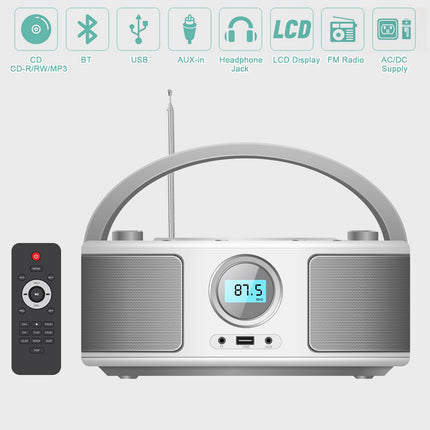 WISCENT Portable CD Radio Boombox (CD Player, Boomboxes, FM Radio, USB, Headphone Jack, AUX-In), CD Player for Children and Adults