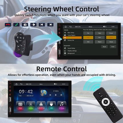 1 DIN autoraadio ekraaniga, Carplay ja Android Auto tugi - 7-tolline Carplay autoraadio ekvalaiseriga, lingitud peegliga, Bluetoothi, FM-raadio, SWC-ga, AUX/USB sisendiga + tahavaatekaamera + mikrofoniga
