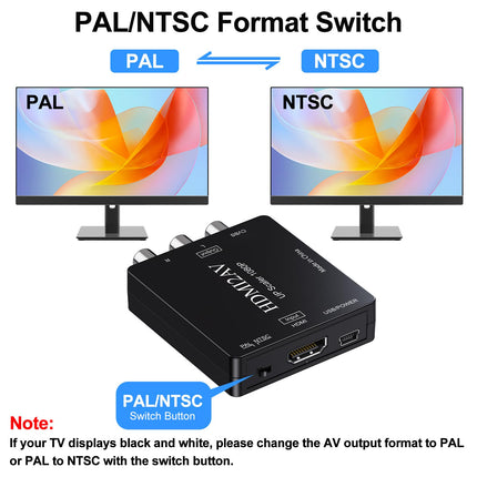 DigitConvert HDMI-RCA adapter, HDMI-AV muundur, 1080P Mini RCA komposiit CVBS audio-video muundur, toetab PAL/NTSC-d, ühildub arvuti/sülearvuti/Xboxi/teleri/Roku/Fire Stickiga
