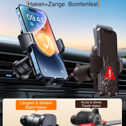 VANMASS autotelefoni hoidik【2025 tugevaim õhutusava konks】 Autotelefoni hoidik, sõjaväeklassi autotelefoni hoidik, universaalne autokinnitus iPhone 16 Pro Max 15 14 Samsung S24 Ultra Androidile