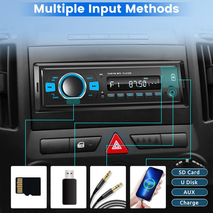 Raadio Bluetooth DAB Plusiga - DAB autoraadio FM-raadio ja ekvalaiseriga, autoraadio 1 DIN tugi SWC, USB/AUX/TF/SD sisend + kaugjuhtimispult