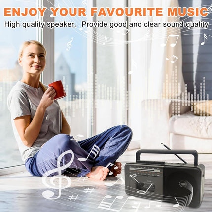 Cassette player Bluetooth Boombox, Tape Recorder AM/FM/SW Radio Stereo Tape Player/Recorder with large speaker and headphone jack, USB/TF/MP3 Tape Player AC powered or