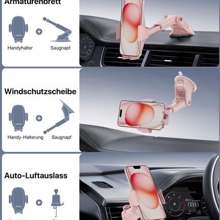 Miracase Car Phone Holder Universal [Strong Suction Cup and Metal Hook] Car Phone Holder Ventilation Dashboard Windshield Phone Holder iPhone Samsung Galaxy All Smartphones Pink
