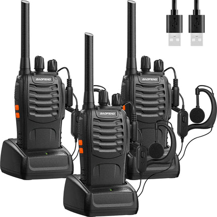 Baofeng Walkie Talkie PMR446 kahesuunaline raadio professionaalne intercom 16 kanaliga raadiovastuvõtja saatja-vastuvõtja, kaasa arvatud aku, peakomplekt ja USB laadimisjaam (3 pakki)