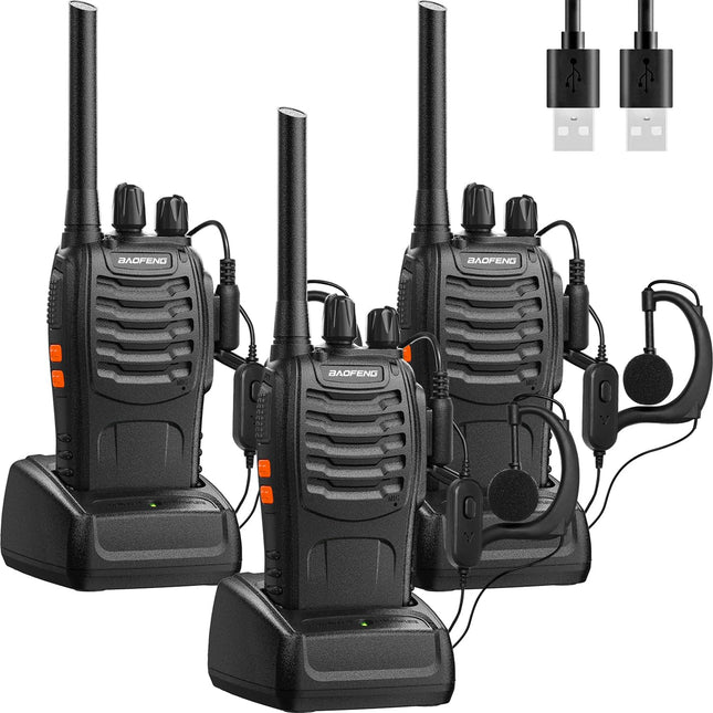 Baofeng Walkie Talkie PMR446 kahesuunaline raadio professionaalne intercom 16 kanaliga raadiovastuvõtja saatja-vastuvõtja, kaasa arvatud aku, peakomplekt ja USB laadimisjaam (3 pakki)