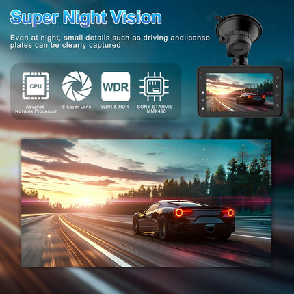 4K/2K+1080P Dashcam Car Front Rear, WiFi Dash Cam with 64GB SD Card, Dash Cam Car Night Vision, 170° Wide Angle WDR, 24/7 Parking Monitoring Functionality, G-Sensor, Loop Recording, Max 256GB