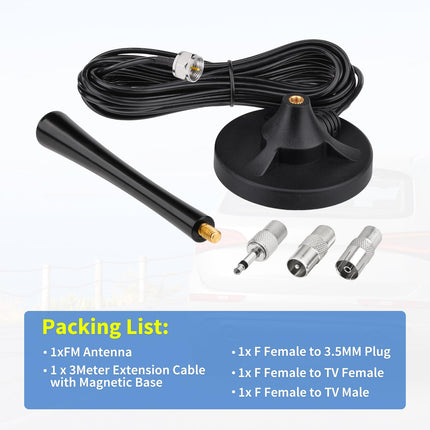 Superbat FM VHF raadioantenn DAB antenn magnetilise alusega + 3m pikenduskaabel + 3 pistikut siseraadio tuuneri, AV-audio-video kodukino vastuvõtja, Bluetooth-toitesüsteemiga stereovastuvõtja jne jaoks.