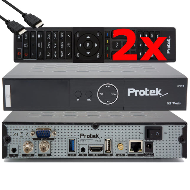 Protek X2 Twin SAT 4K - UHD HDR 2x DVB-S2 kaksiktuuner, OpenATV E2 Linux vastuvõtja, nutiteleri karp, salvestusfunktsioon, kaardilugeja, meediapleier, USB 3.0, WiFi, teine ​​kaugjuhtimispult ja EasyMouse HDMI-kaabel