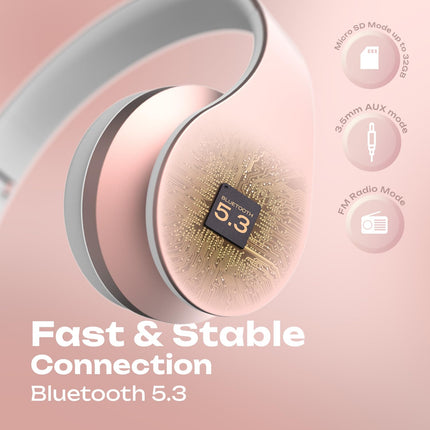 Bluetooth-kõrvaklapid, PowerLocus kõrvapealsed juhtmevabad Bluetooth-kõrvaklapid, kokkupandavad juhtmevabad kõrvapealsed kõrvaklapid, peakomplekt Aux-toega mikrofoniga, käed-vabad-funktsiooniga iPhone'ile, Androidile, arvutile (roosikuldne)