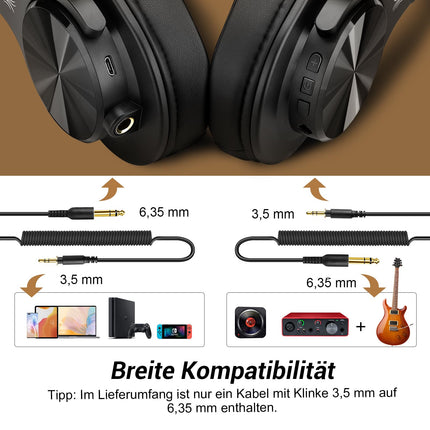 OneOdio Bluetooth kõrvaklapid kõrva peale, 72 tundi HiFi stereo juhtmevabad kõrvaklapid 6,35 mm ja 3,5 mm pistikuga stuudio DJ mobiiltelefoni PC AMP jaoks - kuldne