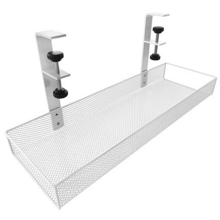 Clamp-on desk cable holder, white – tool-free 4-way mounting – stores cables and power strips (size M, mesh design, cable organizer/cable management) KD Essentials