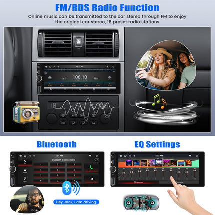 Dab+ 1 Din Android 13 Car Radio with Carplay &amp; Android Auto, MP5 Player, 6.86 inch HD Touchscreen Tempered Glass Radio with Bluetooth, FM/RDS, SWC EQ, MirrorLink+Rear View Camera&amp;Mic