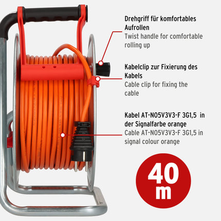 Brennenstuhl Garant S V2 IP44 cable reel (40m cable in orange) and Brennenstuhl BREMAXX® extension cable V2 (25m cable in orange, IP44, usable down to -35°C, oil and UV resistant)