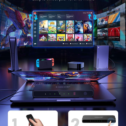 Lemorele 5 sisendi ja 1 väljundi HDMI jaotur, 4K UHD jaotur kaugjuhtimispuldiga, lüliti toetab 4K@30Hz, 1080P, HDCP, HDR Firestick Xbox PS4 PS3 Blu-Ray DVD jaoks