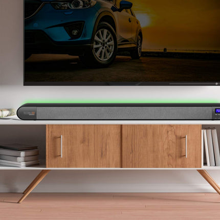 Technaxx DAB+ heliriba TX-139 - 7 LED-taustavärvi, DAB+, FM-raadio, Bluetooth V5.0, HDMI ARC, USB, AUX-IN, kella- ja äratusfunktsioon, LCD-ekraan, kaugjuhtimispult, TV, muusika, heli, mobiiltelefon, tahvelarvuti, raadio