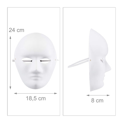 Relaxdays mask set of 20, for painting and crafting, carnival, Mardi Gras, cardboard face mask HxWxD 24 x 18.5 x 8 cm, white