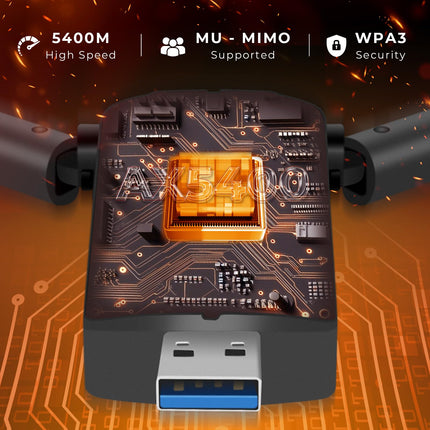 CINAMON USB WiFi mälupulk arvutile, AX5400 WiFi 6E WiFi adapter arvutile Windows 10/11 jaoks, kolmesageduslik 6GHz/5GHz/2.4GHz, MU-MIMO, WPA3 WiFi antenn arvutile madala latentsusega