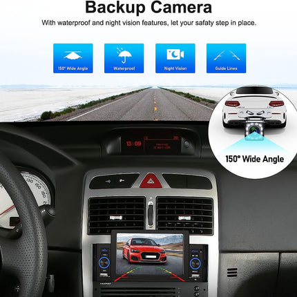 CAMECHO 5-tolline ühe DIN-iga puutetundliku ekraaniga autoraadio Bluetooth-vabakäesüsteemiga, peegliühendusega, FM-raadioga, USB-TF-Aux-sisendiga, kiirlaadimisega, autoraadio tahavaatekaameraga, puldiga, mikrofoniga