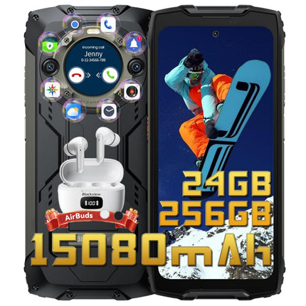Blackview BV9300 Pro (24GB + 256GB) Outdoor Mobile Phone 100LM Flashlight, 15080mAh 33W, 6.7'' FHD+ 120Hz 1.32'' Back Display Outdoor Smartphone Without Contract, 64MP + 32MP Smart ISO Camera, NFC/GPS/IP69K