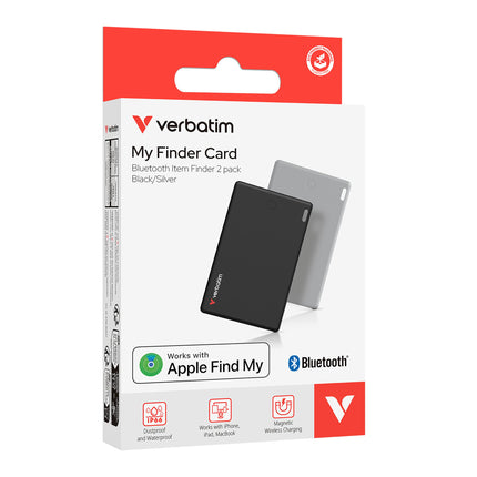 Verbatim My Finder kaartide komplekt (2 tk), õhuke rahakoti jälgimiskaart, laetav Bluetooth-esemete leidja rahakottidele, passidele jne, ühildub Apple'i "Find My?" funktsiooniga.