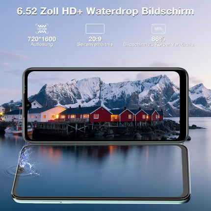 DOOGEE N50 Pro mobiiltelefon, 20GB+256GB/TF 1TB nutitelefon, 6.52" HD+ Android 13 nutitelefon ilma lepinguta, Octa Core, 50MP+8MP, 4200mAh, sõrmejälje-/näotuvastus, GPS/OTG/4G kahe SIM-kaardiga, lukustamata, roheline