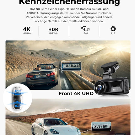 COOLCRAZY Dashcam Car Front Rear 4K Full HD Dual Dash Camera for Cars Built-in 5G WiFi GPS 64GB Card Car Camera with 3 Inch IPS Screen UHD 2160P Night Vision HDR App Control 24H Parking Monitor
