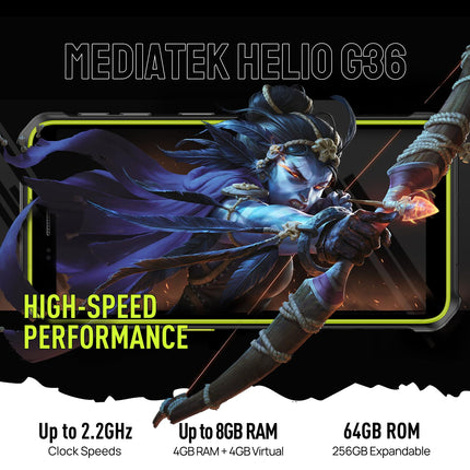 Ulefone Armor X12 Pro Outdoor Smartphone, 8GB + 64GB/SD-256GB Android 13 Mobile Phone, 4860mAh Battery, 13MP + 8MP Camera, 5.45'' HD+ IP68 Waterproof Outdoor Mobile Phone 4G, 3 Card Slots, Face ID, NFC, OTG, 2 Years Warranty