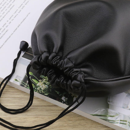 SG Store Headphone Storage Bag, Headset Drawstring PU Leather Earphone Carrying Case, Waterproof Lightweight, 22 x 20 cm, Black, 2 Pack