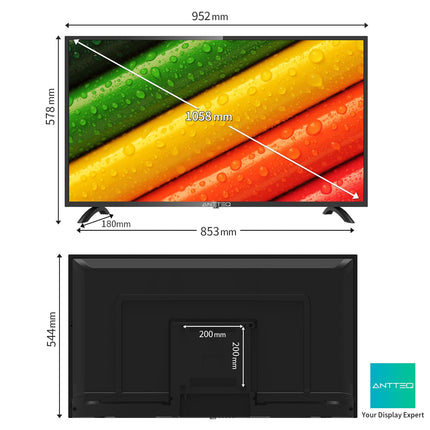 Antteq AB42D1 42-tolline (107 cm) LED-teler, Dolby Audio, kolmekordne tuuner DVB-C / T2 / S2, CI+, HDMI, USB-meediapleier, digitaalne heliväljund, sh hotellirežiim