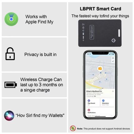 Apple MFi sertifikaat: LBPRT Airtag kaardi rahakoti jälgija, õhuke 1,6 mm, 2 tk pakis, laetav, töötab Apple Find My'ga (ainult iOS, Android ei ole toetatud), pagasi esemete leidja