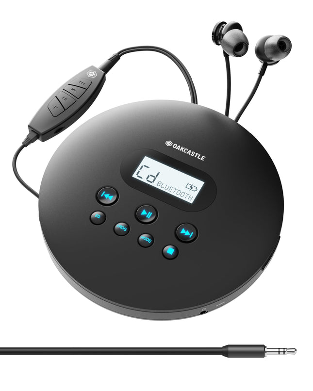Kaasaskantav CD-mängija Bluetooth 5.3 USB-C ja 12-tunnise akuga | Kaasaskantav CD-mängija autosse ja lastele | Discman CD-mängija löögikindla kattega | MP3-CD tugi ja kõrvaklapid | Oakcastle CD100