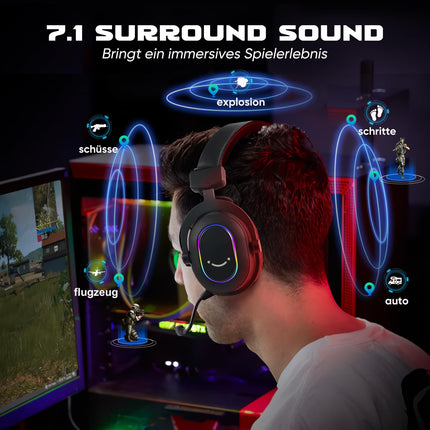 FIFINE mängukõrvaklapid mikrofoniga, kõrvaklapid kaabliga, USB-kõrvaklapid arvutile PS4 PS5, RGB-kõrvaklapid 3 ekvalaiseri režiimiga, ruumiline heli ja kõrvapadjad