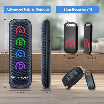 Key Finder, CHLOVOE Item Finder with Advanced Fabric Remote Control and Slim Receivers, Key Wallet Finder with 85 dB Loud (1 RF Transmitter, 4 Receivers)