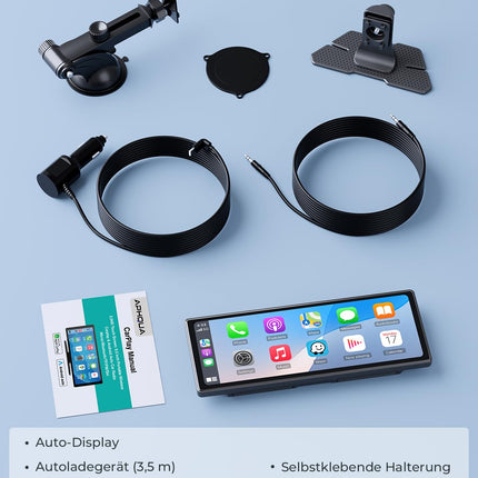 APHQUA 9.26" CarPlay display for Apple Car Play and Android Auto, supports steering wheel control, automatically adjusts screen brightness, Mirror Link, Bluetooth, voice control, GPS navigation, AUX/FM