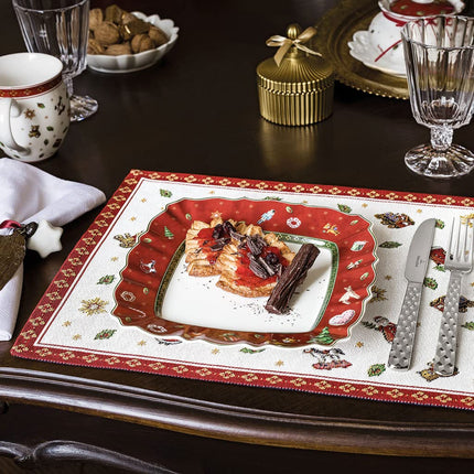 Villeroy &amp; Boch – Toy's Delight lauamatt punane ja valge, masinpestav, jõulukaunistus, gobeläänist lauamatt, jõululauamatt, jõulukaunistus, puuvill, polüester