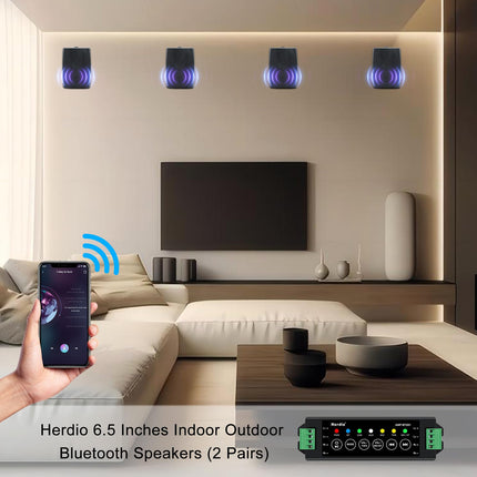 Herdio 16.5cm 800W outdoor speaker, waterproof, wall-mounted sound system with multifunctional amplifier, powerful bass and stereo sound, for patio, porch.