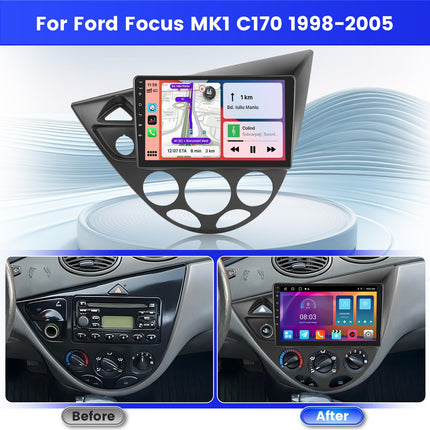 Inefala 9-tolline Android 13 autoraadio Ford Focus MK1 C170 1998-2005 2 DIN ekraaniga (2+64GB) koos juhtmevaba CarPlayga, Android Auto, FM RDS, GPS, Bluetooth, rooliratta juhtimine, tahavaatekaamera
