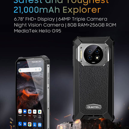 OUKITEL 21000mAh Battery Outdoor Smartphone Without Contract WP19, 64MP Triple Camera IR Night Vision, Android 12 IP68 Waterproof Shockproof Phone, Helio G95 8GB+256GB, 6.78'' FHD+, 33W Fast Charging NFC