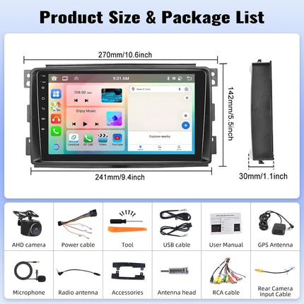 OiLiehu 4+64G 8-tuumaline Android 13 topelt-DIN raadio Mercedes Benz Smart Fortwo 451 2005-2010 CarPlay Android Auto autoraadio 9-tollise ekraaniga, Bluetooth GPS FM RDS WiFi DSP/EQ+tagurduskaamera